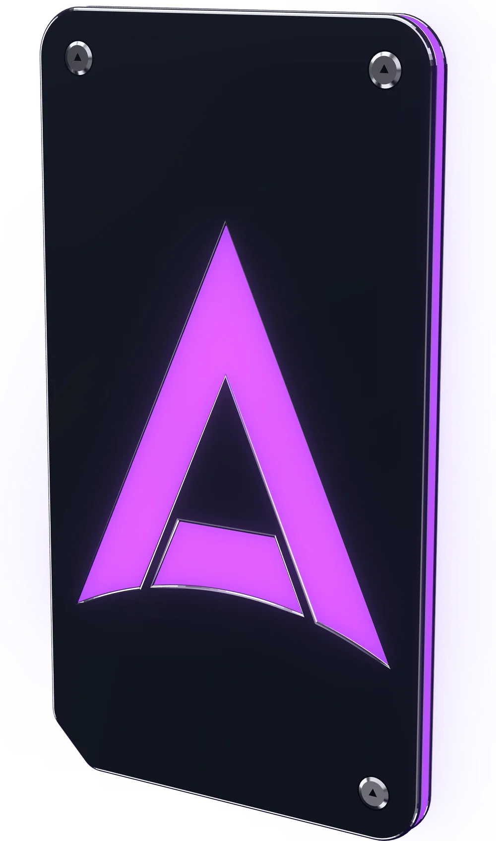 An ARK Shard plaque with the ARKHIVE logo lit in violet